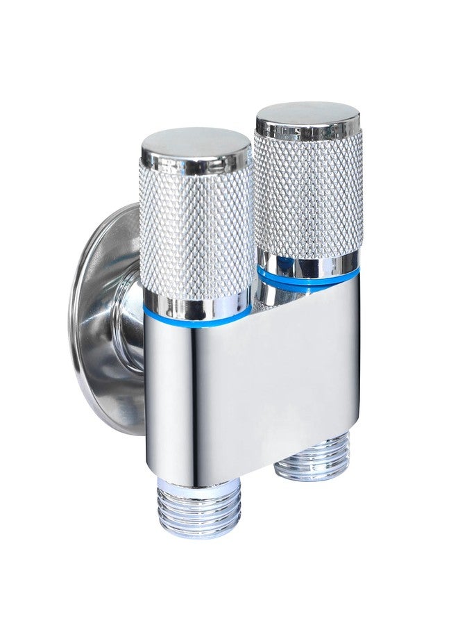 أيونيكس صنبور زاوية ثنائي الاتجاه من IONIX للتثبيت على الحائط | صمام زاوية 2 في 1 مع شفة جدارية، بخاخ تنظيف مائي ثنائي المخرج، صنبور زاوية مع شفة، تشطيب كروم نحاسي، لحوض غسيل الحمام والمرحاض (فضي) - Image 1